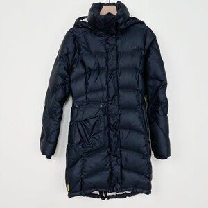 Lole Down Feather Puffer Jacket Winter Coat Long Hooded Snow Warm Pockets Hood
